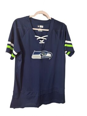 NFL Women's Team Apparel Navy and White Seattle Seahawks Team Shirt
